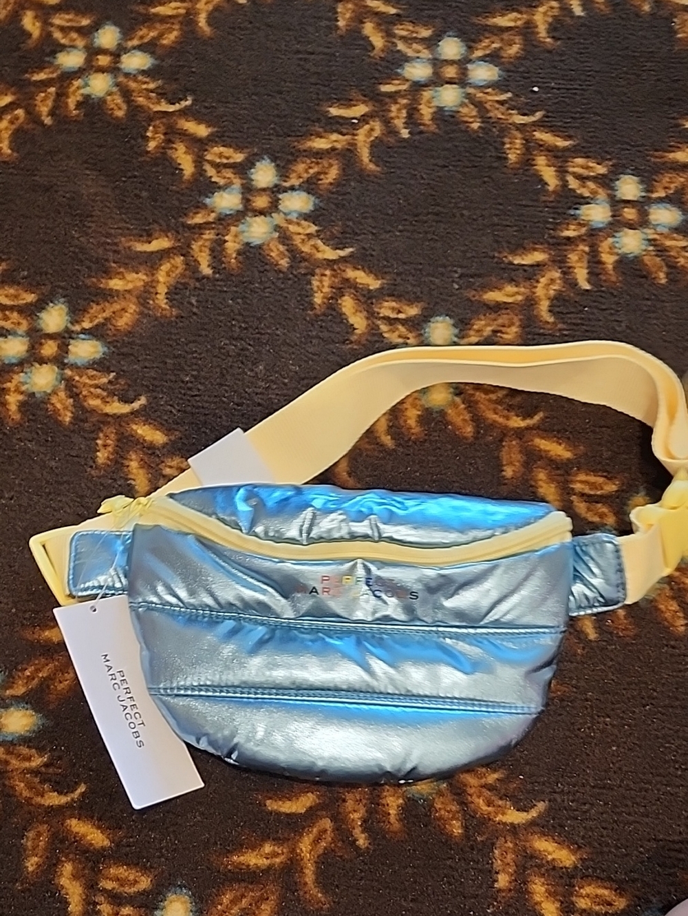 Marc Jacobs Metallic Blue Crossbody Belt Bag with Cream Strap